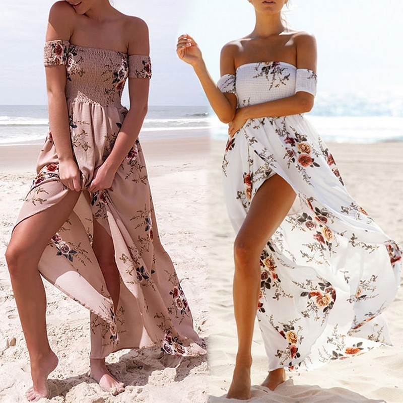 Women Summer Boho Long Maxi Beach Midi Dress Lady Evening Party Floral  Sundress