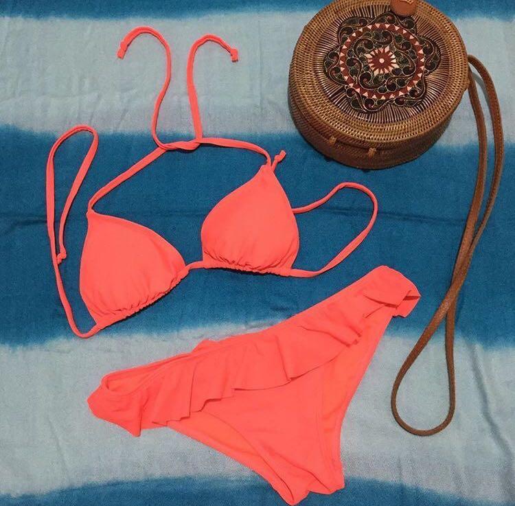 neon orange two piece swimsuit