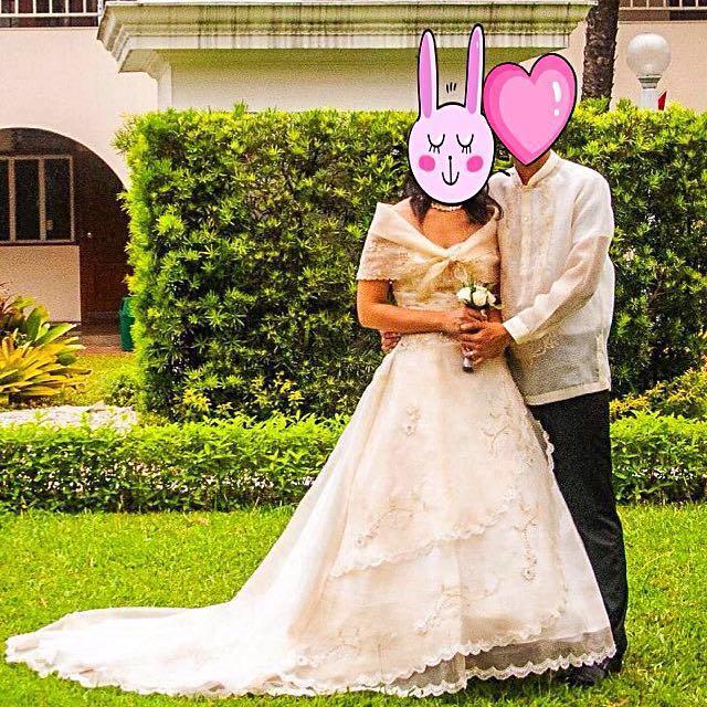 Wedding Gown For Sale (Category: Evening dresses & gowns) located in Manila. Submitted by anjsumalabe (Listing ID 124841381, Image 1). Description: Selling wedding gown. Used once on 2015. Champagne color. For more photos just message me. Ideal for 5'2 - 5'3, Bust size for 34B up - waist 28"-30". Combination of zip and lace up back closure. Can be worn with or without the shawl. RFS: declutter .