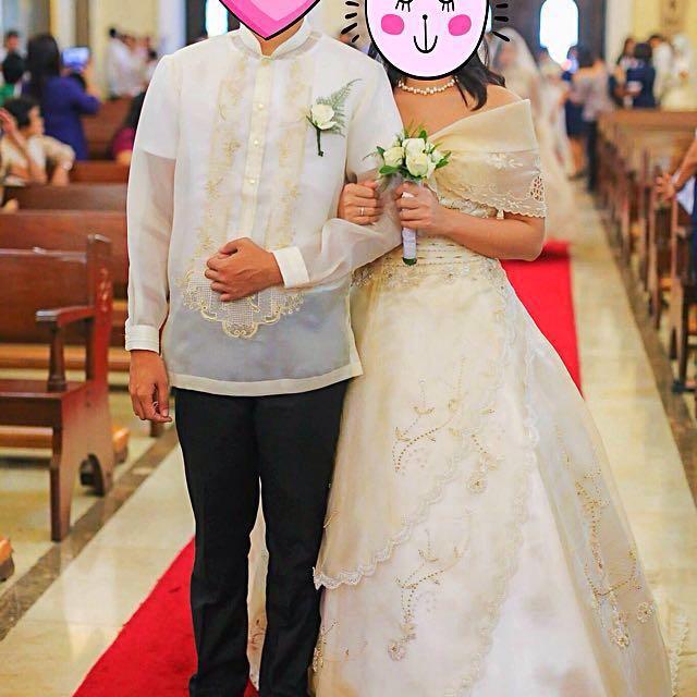 Wedding Gown For Sale (Category: Evening dresses & gowns) located in Manila. Submitted by anjsumalabe (Listing ID 124841381, Image 3). Description: Selling wedding gown. Used once on 2015. Champagne color. For more photos just message me. Ideal for 5'2 - 5'3, Bust size for 34B up - waist 28"-30". Combination of zip and lace up back closure. Can be worn with or without the shawl. RFS: declutter .