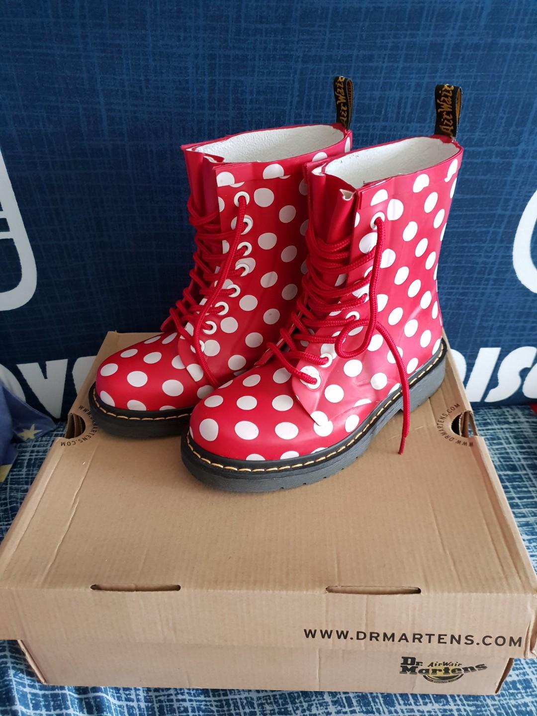 Dr Martens Red White Polka Dots Boots Authenic
