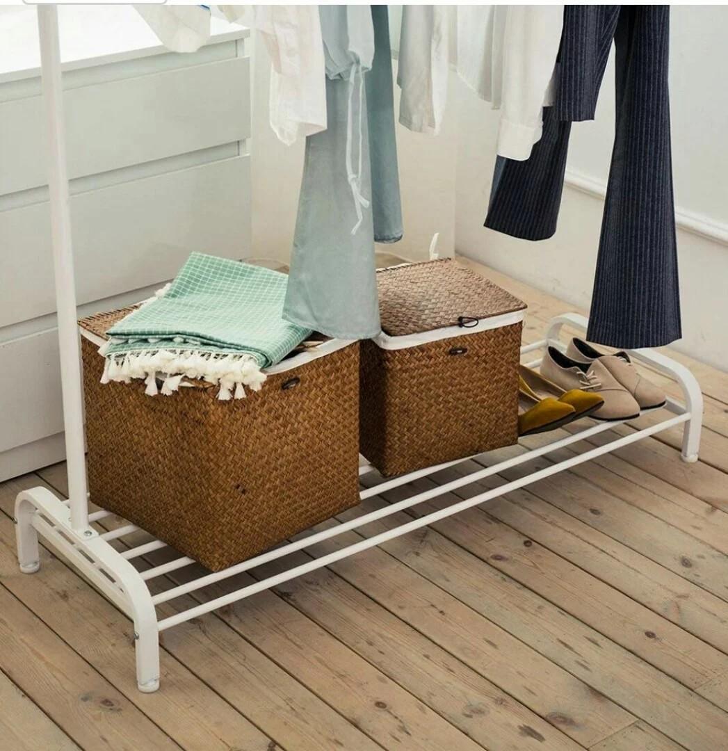 E769 LANGRIA Heavy Duty Clothing Garment Rack Commercial Grade Clothes Rack with Top Rod and Lower Storage Shelf for Boxes Shoes Boots 45.7 x 15.7 x 57.1 inches White Furniture Home
