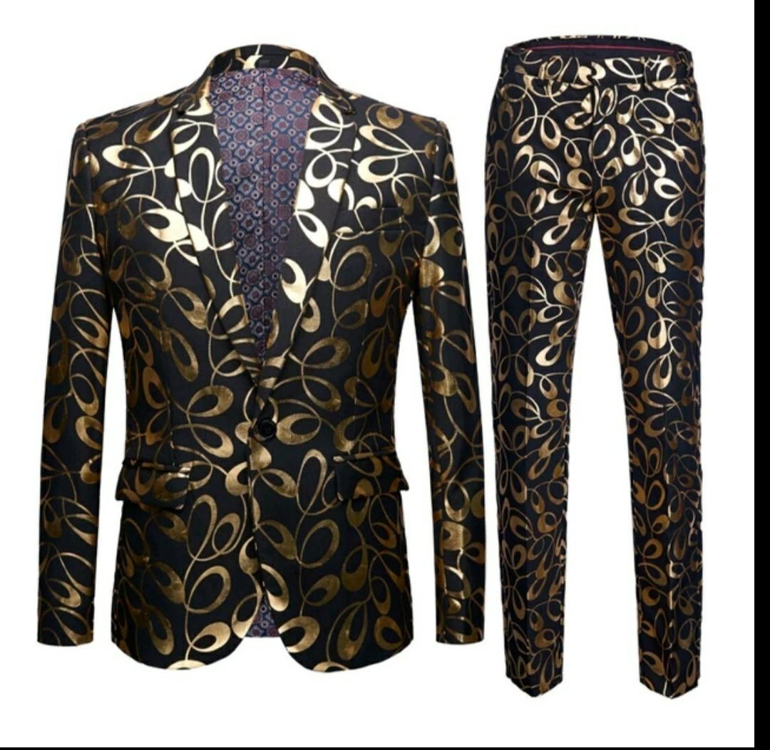 black and gold trouser suit