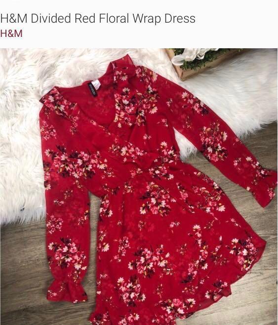h and m red floral dress