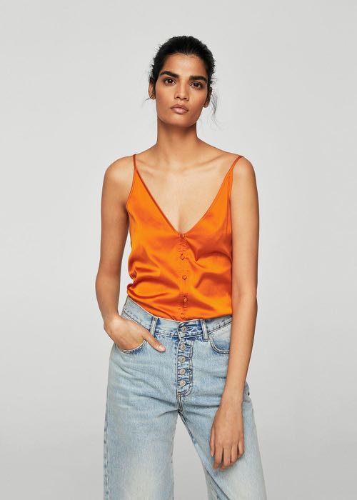 Mango Orange Silk Top, Women's Fashion, Sleeveless Carousell