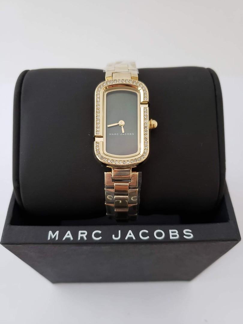 Marc Jacobs Watch Women s Crystal Bezel 31 mm Gold Stainless steel Bracelet Watch black mother of pearl dial