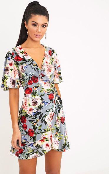pretty little thing floral wrap dress