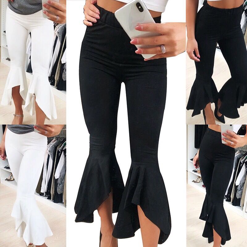 ruffled bell bottom pants