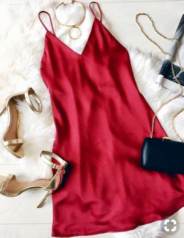 Red silk hotsell slip dress short