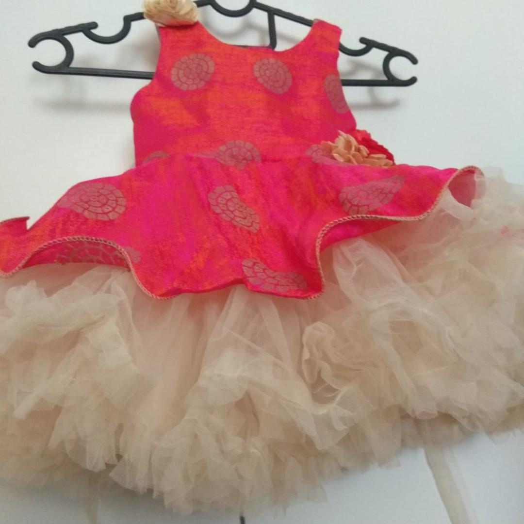 peach color baby frocks