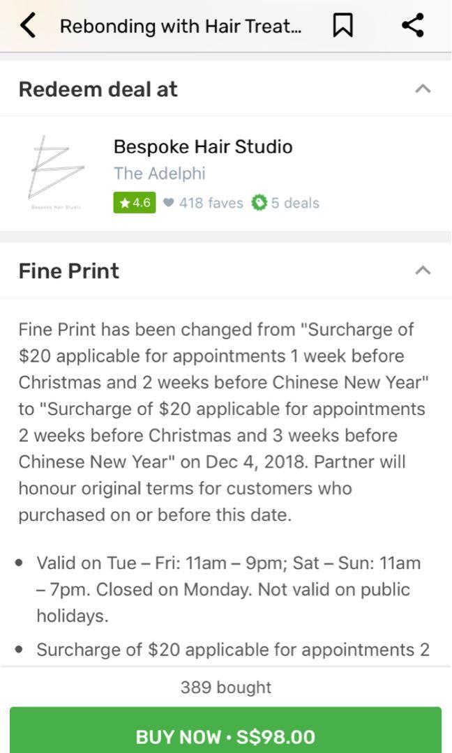 Bespoke Hair Studio Fave Voucher Rebonding, Beauty & Personal Care