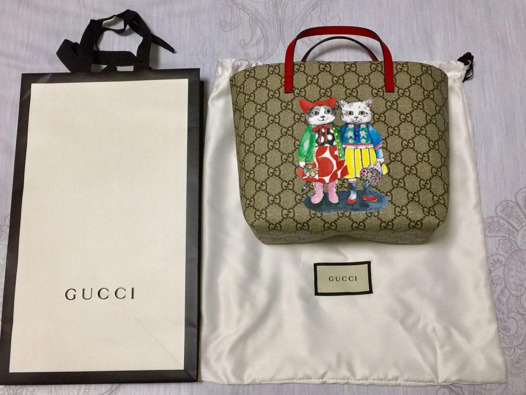 Brand New Authentic Gucci Supreme Cat Print Tote Bag Women s