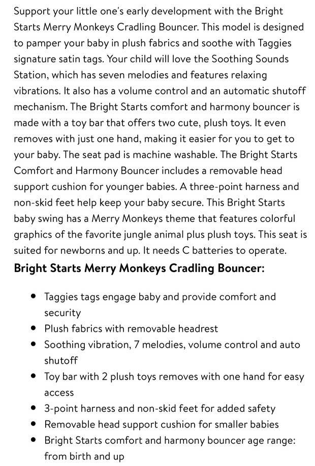 bright starts merry monkeys cradling bouncer