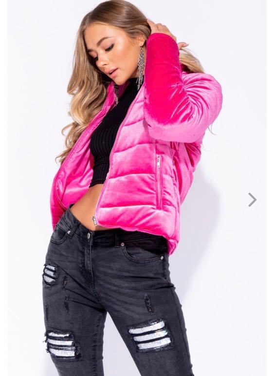 Pink velour puffer cheap jacket