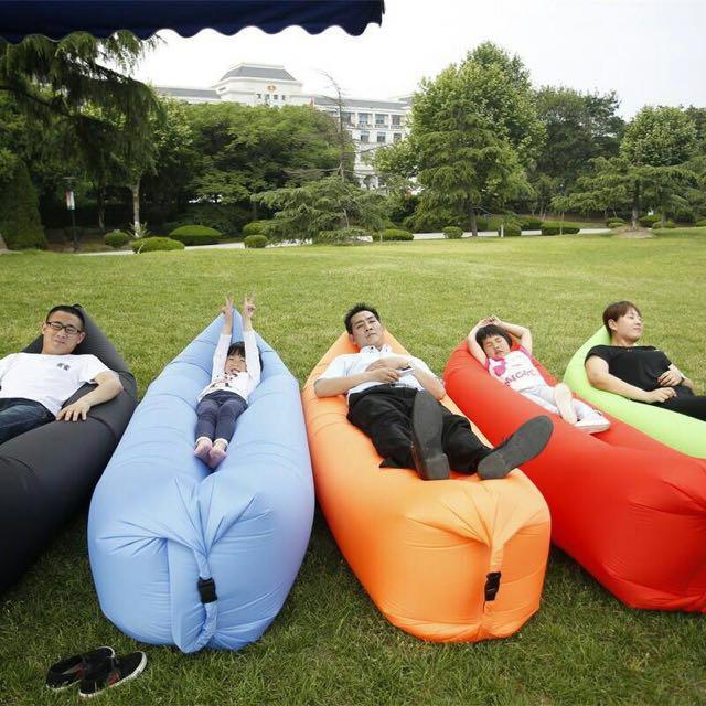 Inflatable Sofa (Category: Looking For) located in Ipoh. Submitted by fazlie14 (Listing ID 74362315, Image 3). Description: AIR INFLATABLE SOFA • Colour : black, orange, blue, pink • Detail : Portable Self Inflatable Couch (Available in 4 Colours) Assembly without usage of pump, sofa is inflated by dragging it through the air to fill it up, before securing ends to trap air inside • Portable, lightweight design reduces storage space and allows for