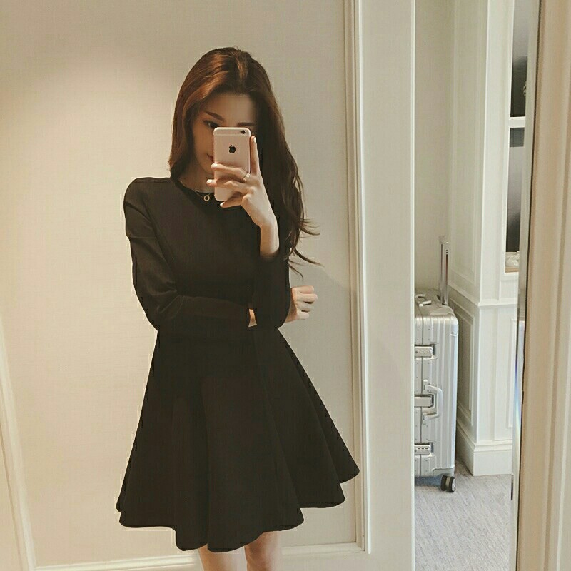 Korean black long sleeve dress, Women's ...