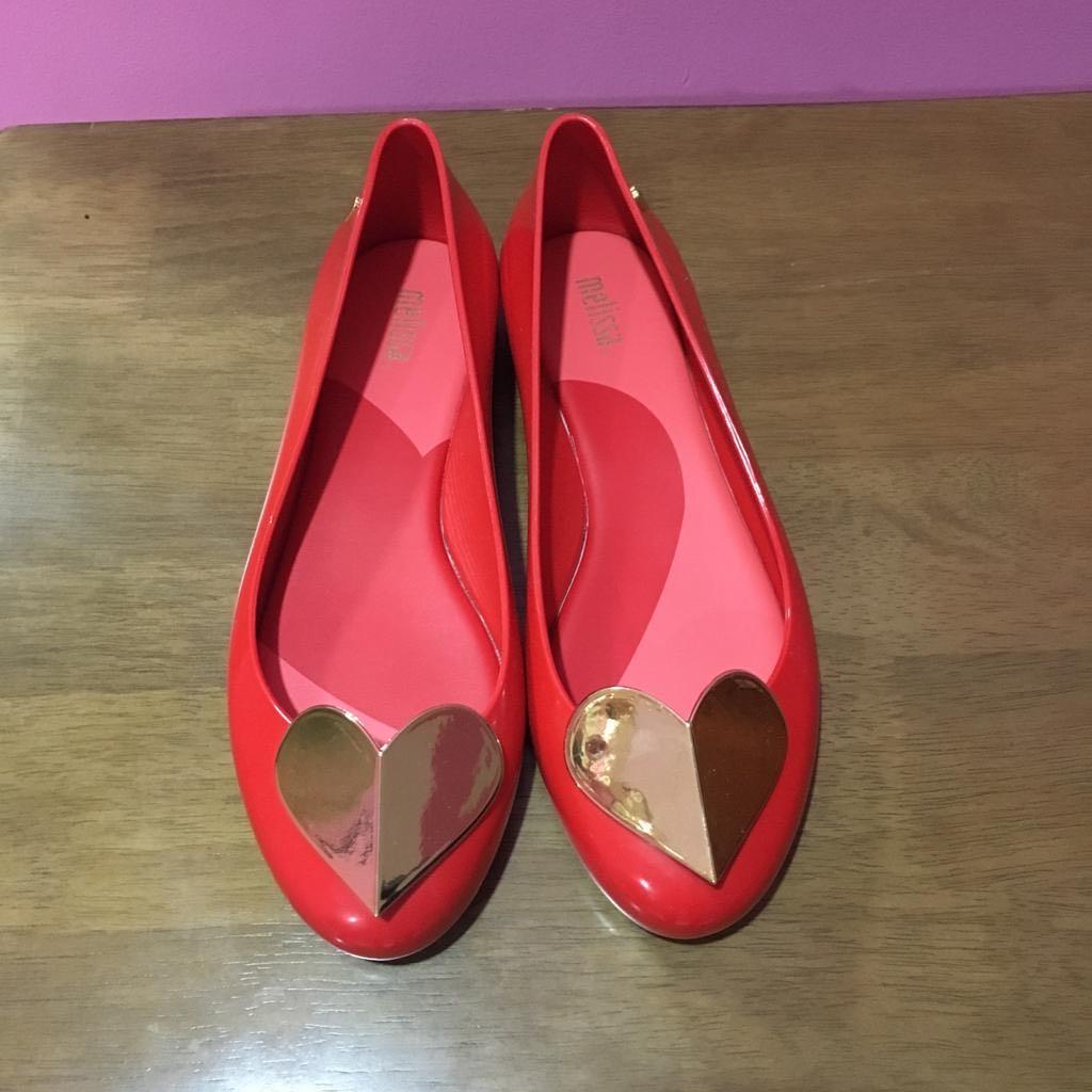 Melissa Gold Heart Red Flats Shoe ❤️ 