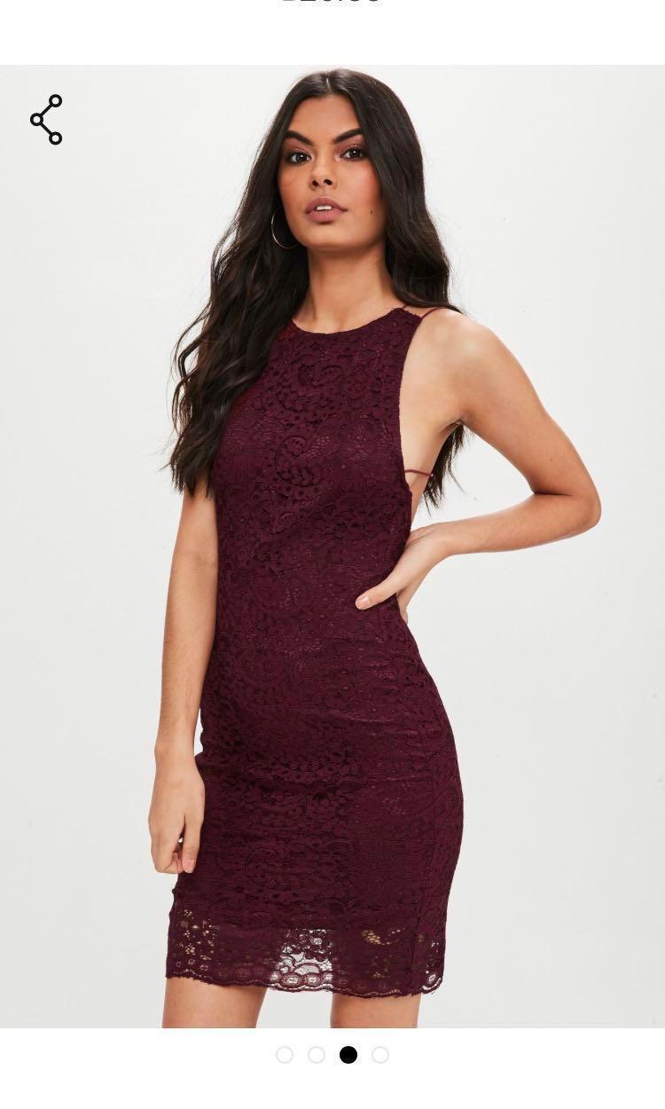 Missguided Burgundy Lace Strappy Bodycon Dress Women s Fashion