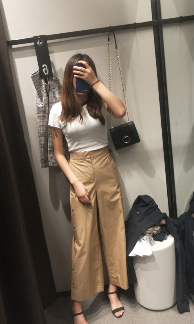 PO] NEW ZARA inspired side button ankle cullottes high waisted basic pants  black beige cotton, Women's Fashion, Bottoms, Other Bottoms on Carousell
