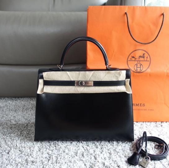 O Hermes Box Kelly 35 Black PHW Luxury Bags Wallets on Carousell