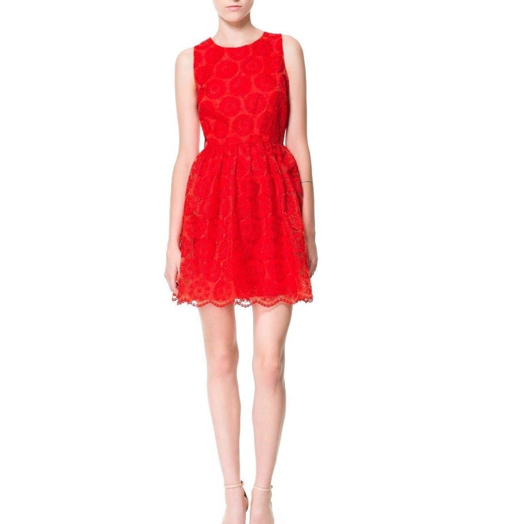 zara red lace dress