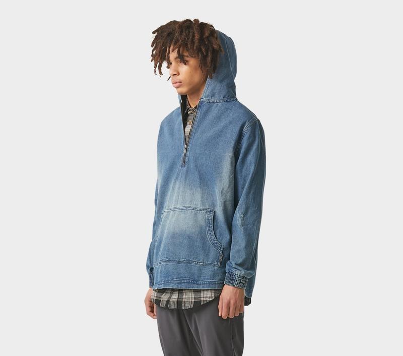 Half denim half hoodie jacket men's clearance