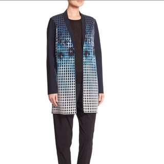 BNWT Elie Tahari Women's Blue Laser Cutout Neoprene Coat size XS