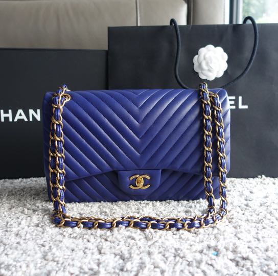 21 LN Chanel Classic Chevron Jumbo Cobalt Blue GHW, Luxury, Bags & Wallets  on Carousell