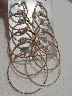 6 pasang anting round hoop simple mixed silver gold rose