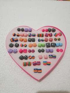 36 pasang anting tusuk stripes earrings for children girls women