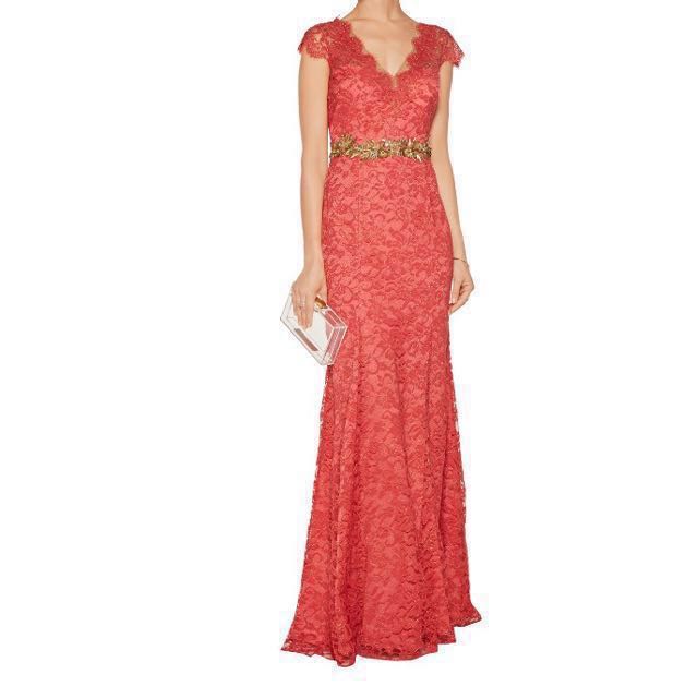 marchesa notte red lace dress