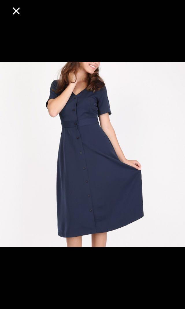 navy blue button down dress