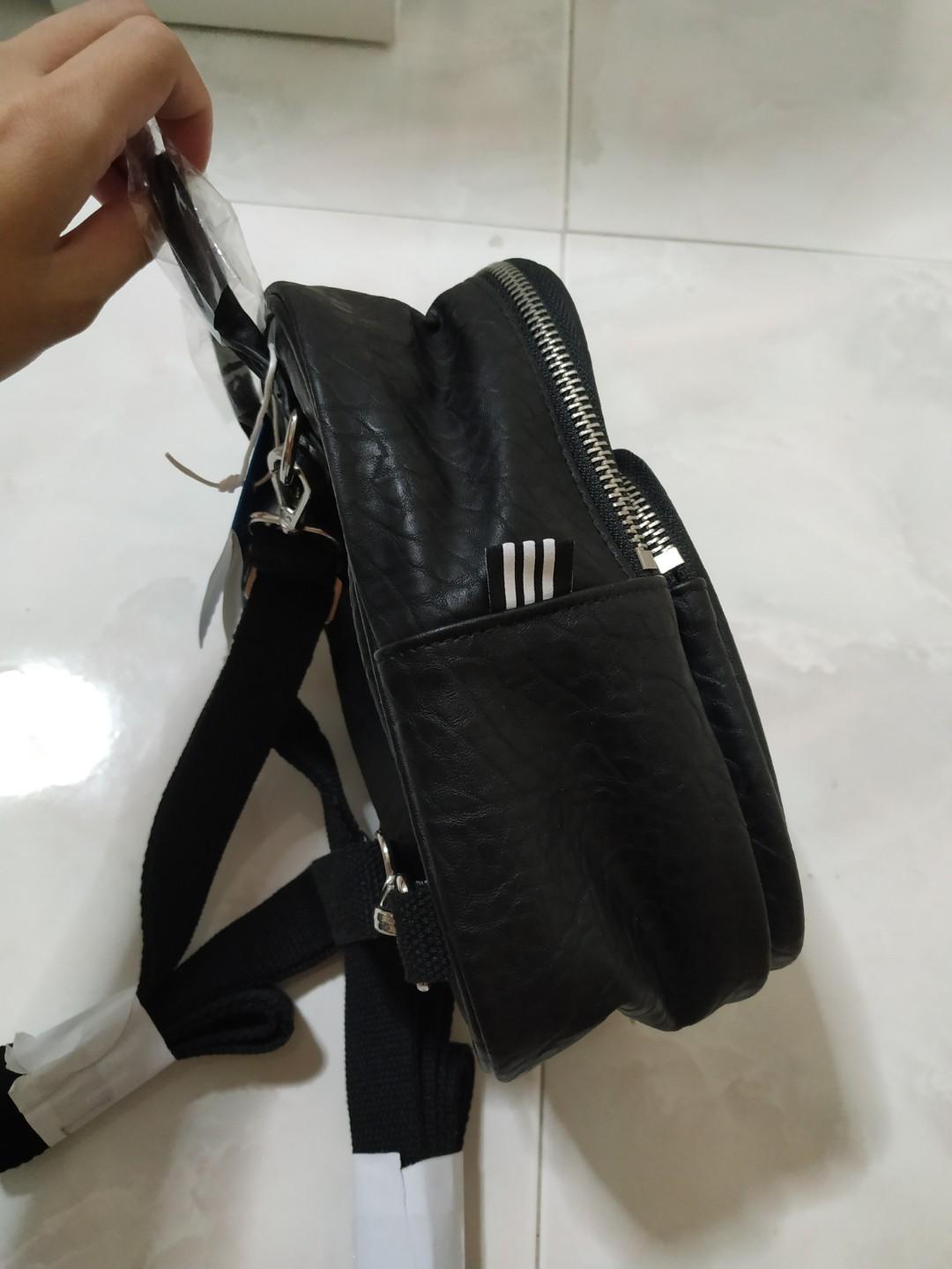 Adidas originals leather look mini backpack in black deals