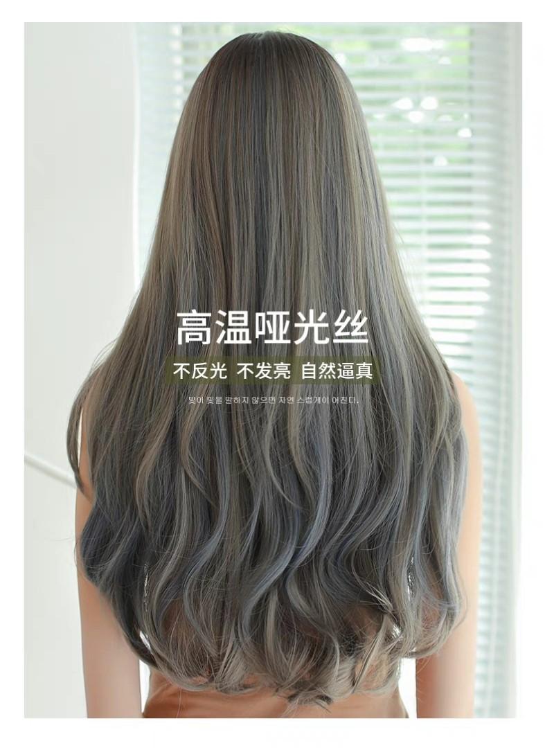 Instocks Ash Grey With Blue Highlights Hair Wig Natural