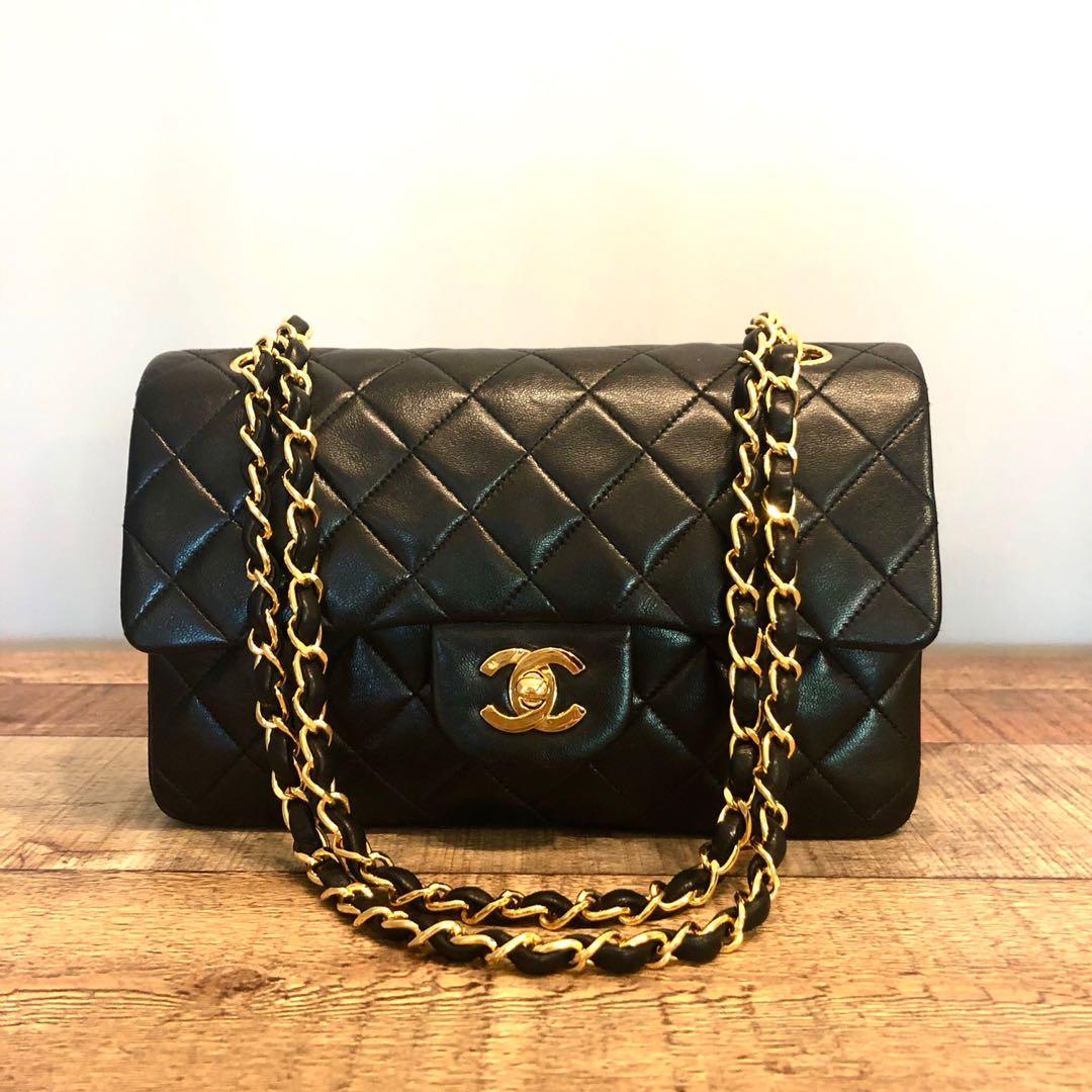 Authentic Chanel 9 Inch Classic Flap Bag w 24k Gold Hardware