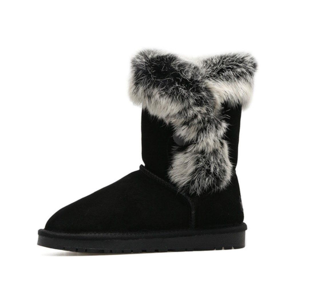 Black furry winter boots ugg design Women s Fashion Footwear