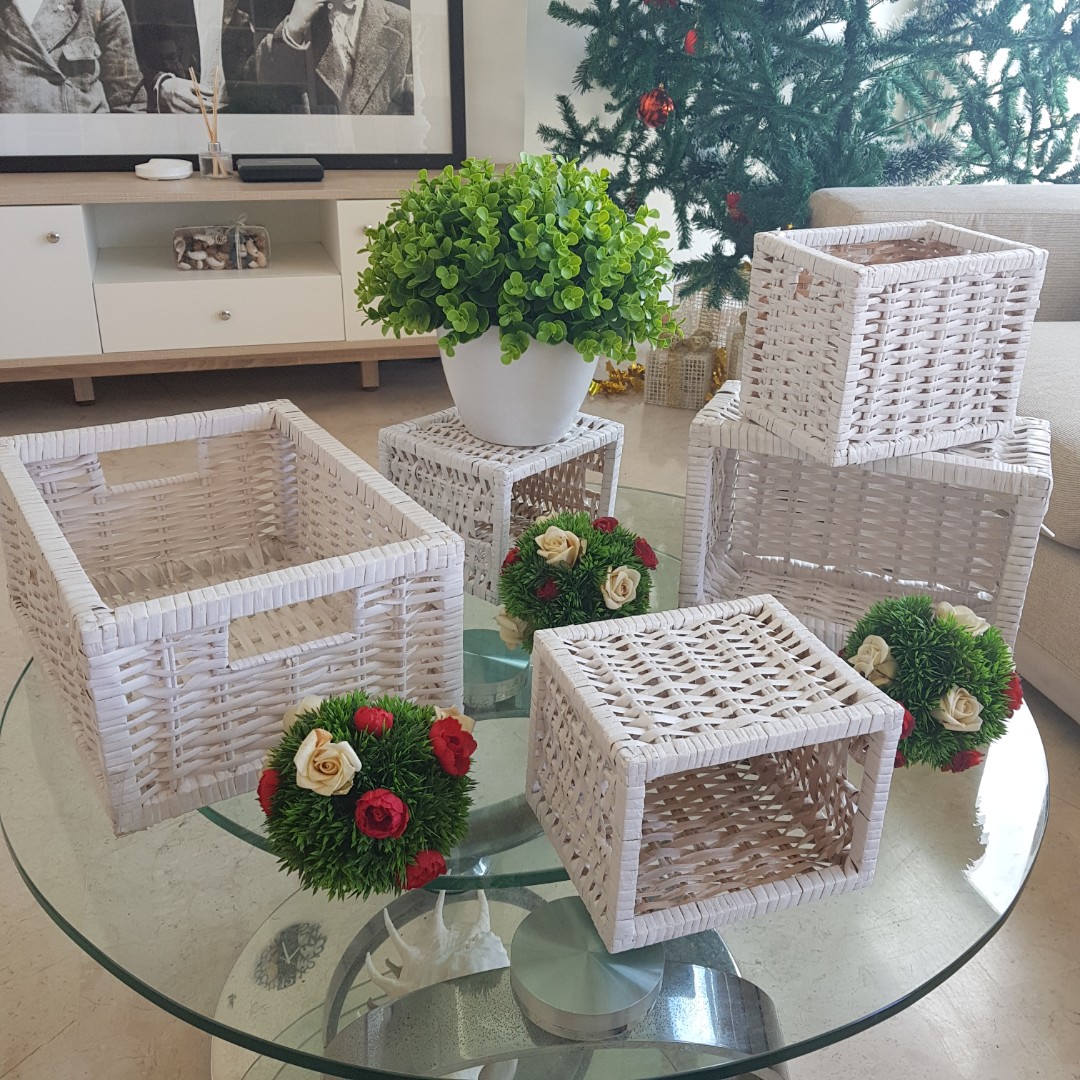 Deco White Rattan Crates Boxes, Furniture & Home Living, Home
