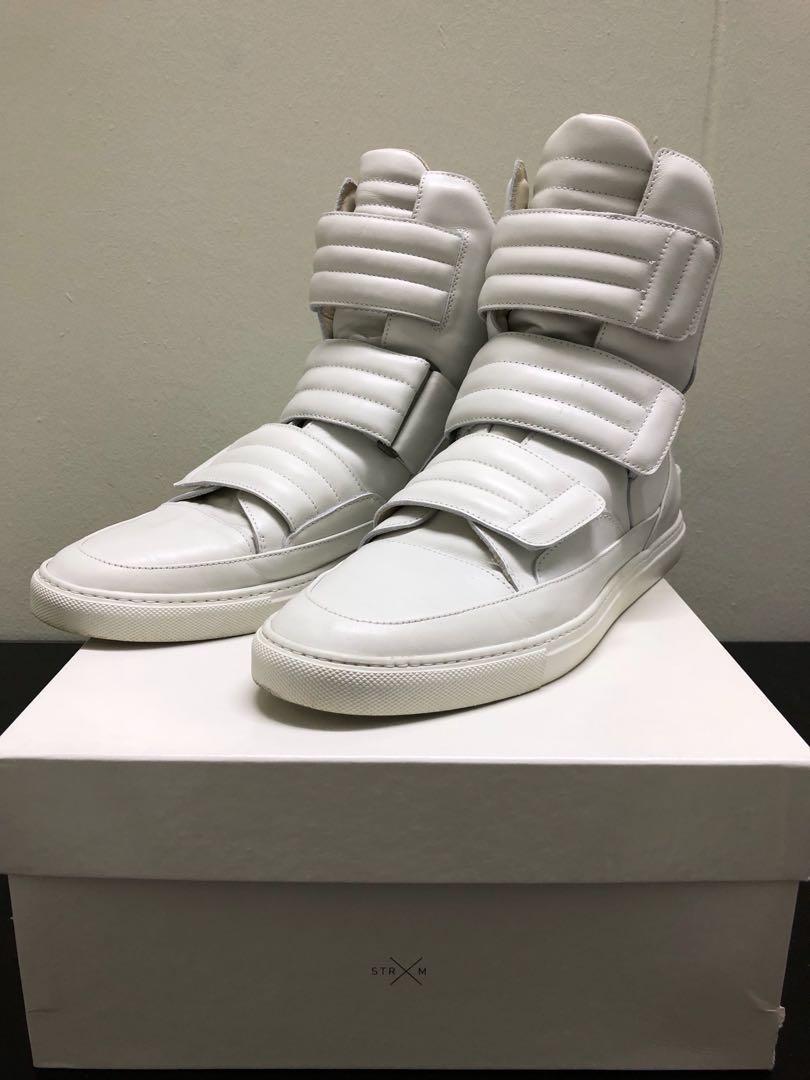 white leather high top shoes
