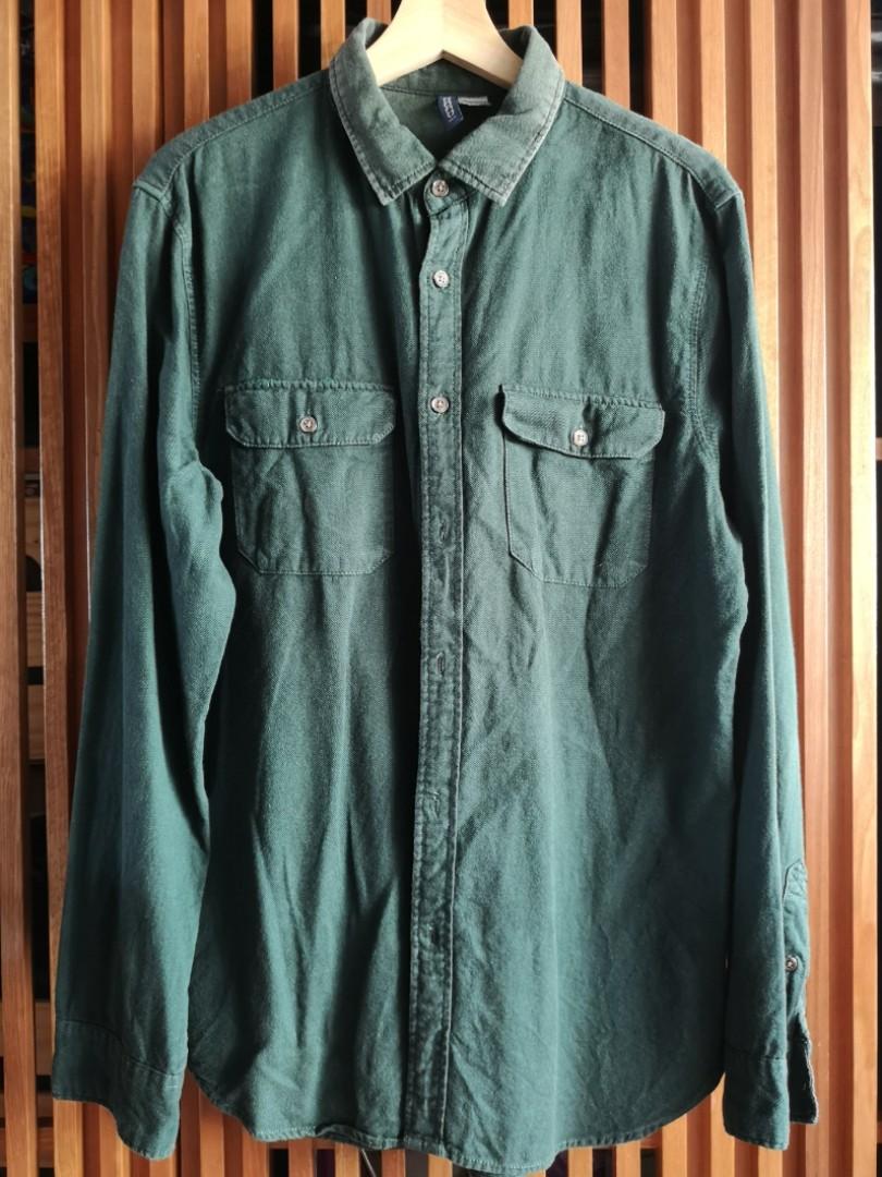 H\u0026M Men's Dark Green Long Sleeve Shirt 