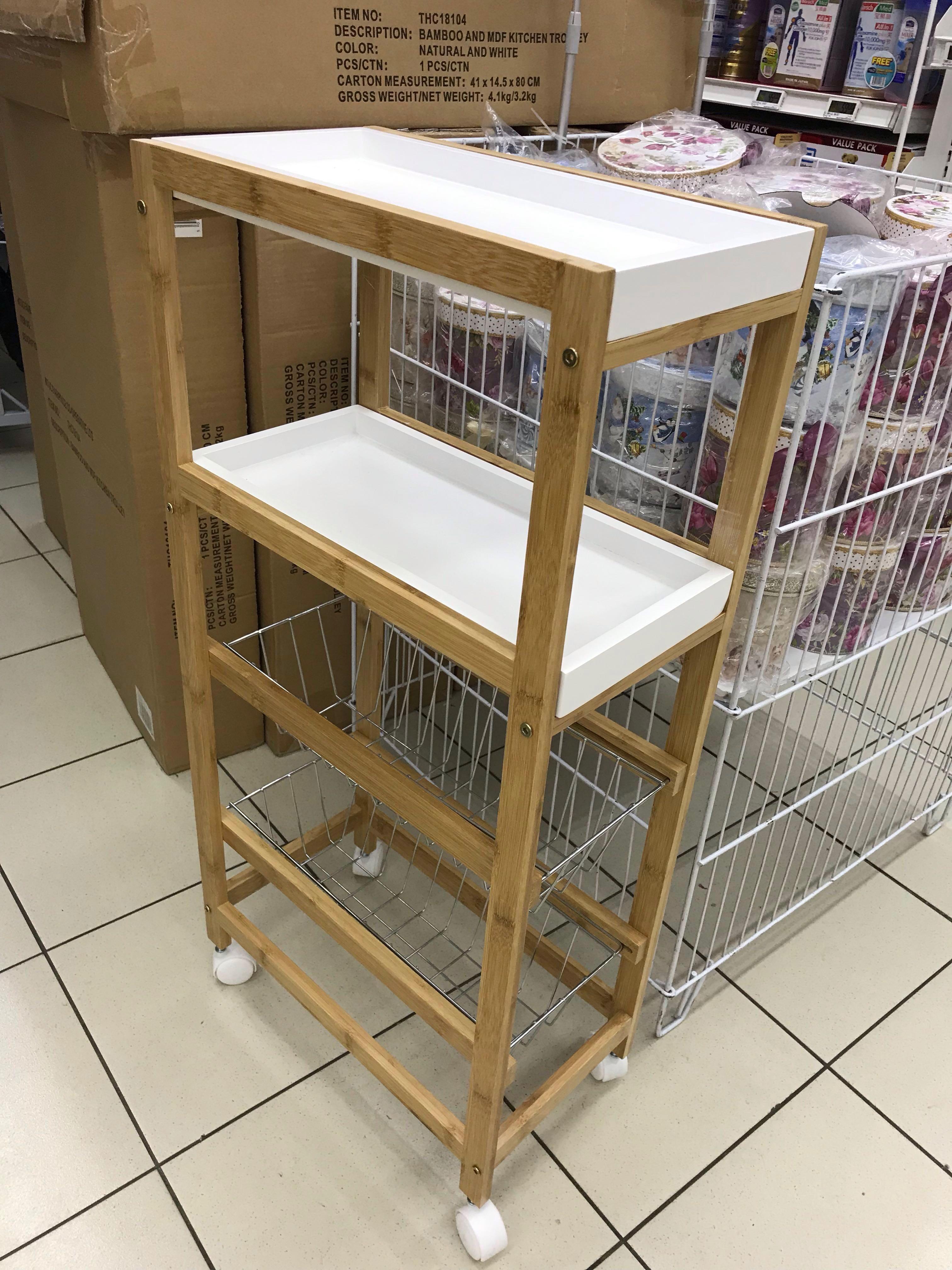 Natural and Slim Bamboo Kitchen Trolley, Furniture & Home Living ...