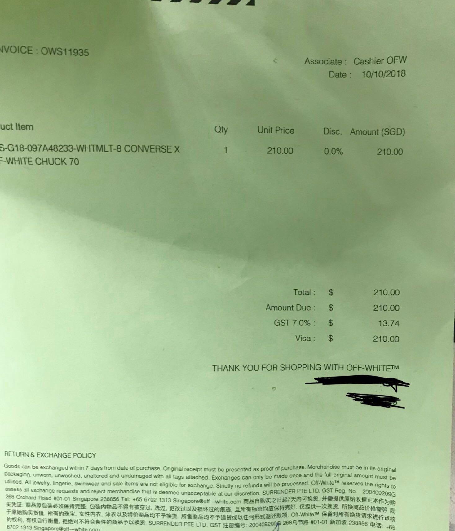Off white converse receipt shop
