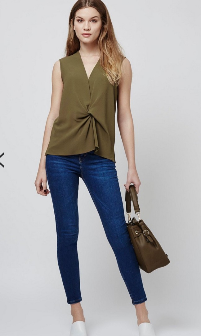 Topshop Sleeveless Drape Top Olive Women S Fashion Clothes