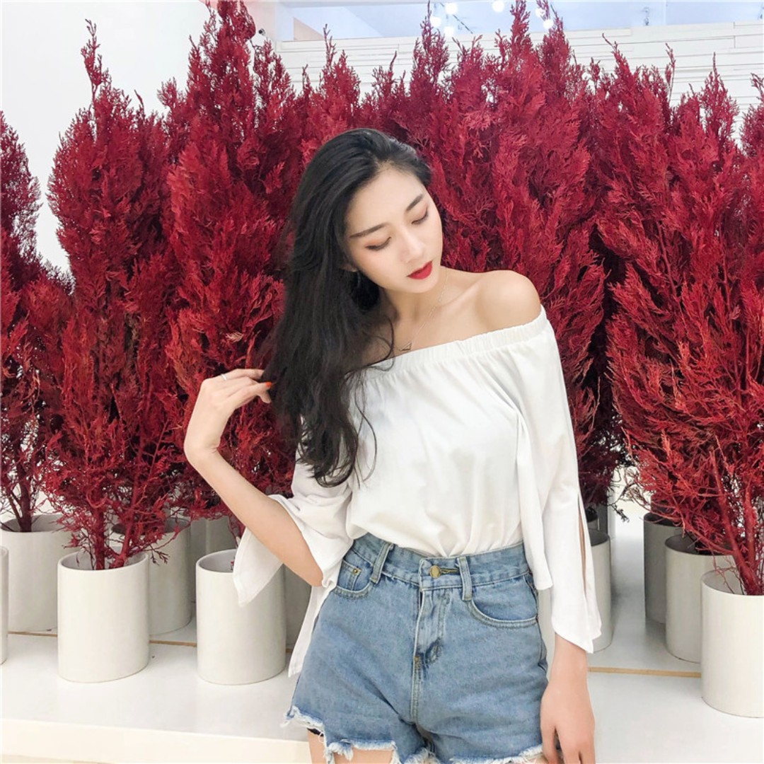 Korean off shoulder blouse deals