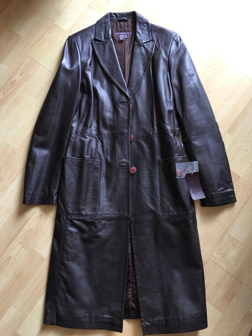 Zara full leather long jacket, Women's 
