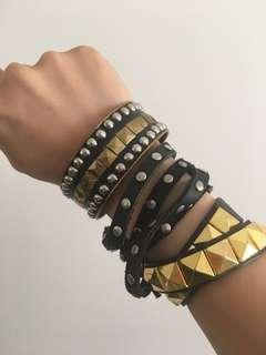 3x rock grunge punk goth black gold metal leather studded jewellery music festival accessories