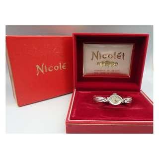 {HK 藏珍舖} Nicolet Swiss 10K RGP 17J with 2 Diamonds lady Watch w/Box