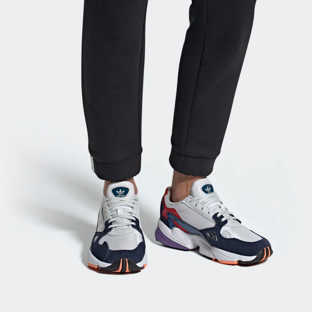 adidas white and navy falcon
