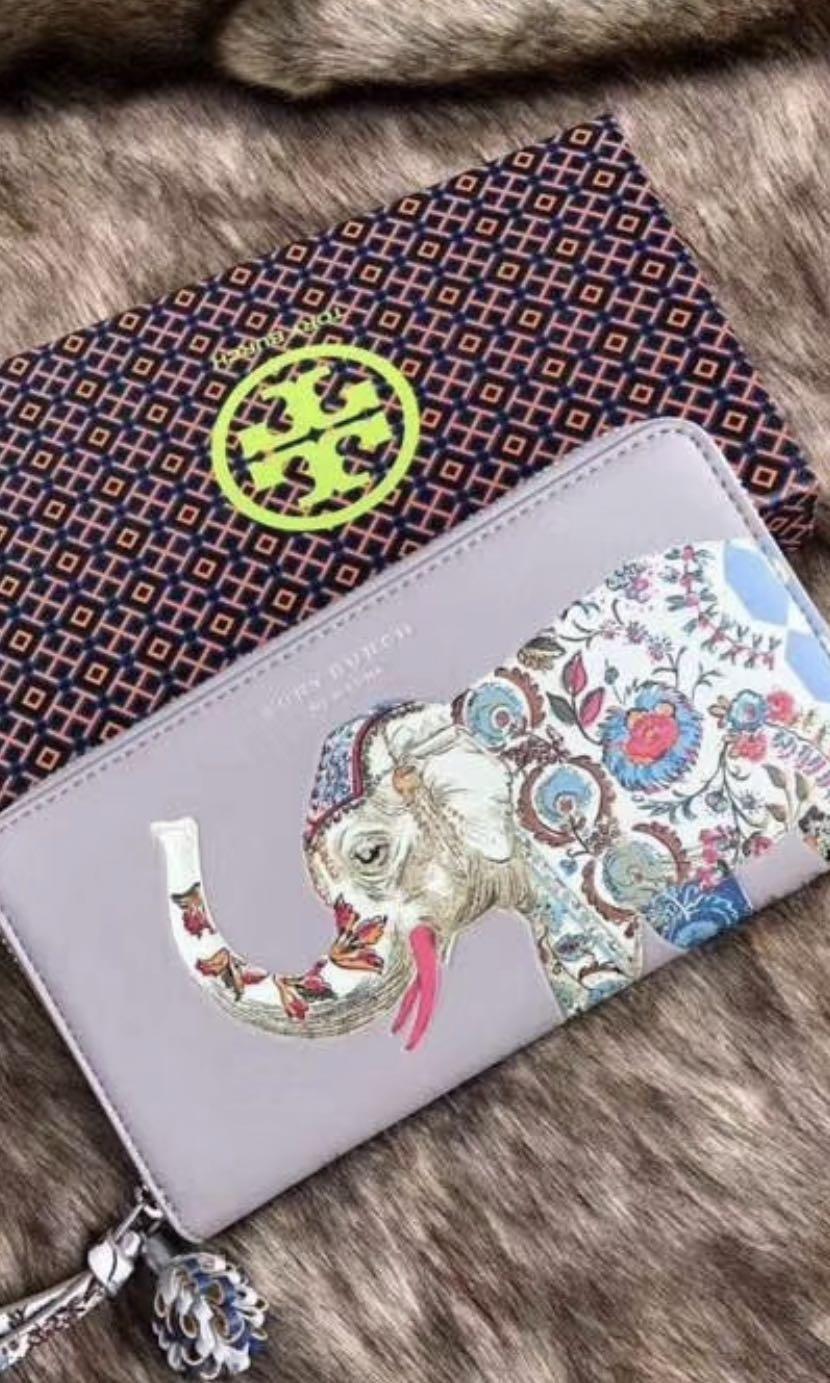 Authentic Tory Burch french grey elephant wallet