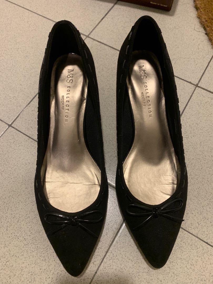 m and s black court shoes