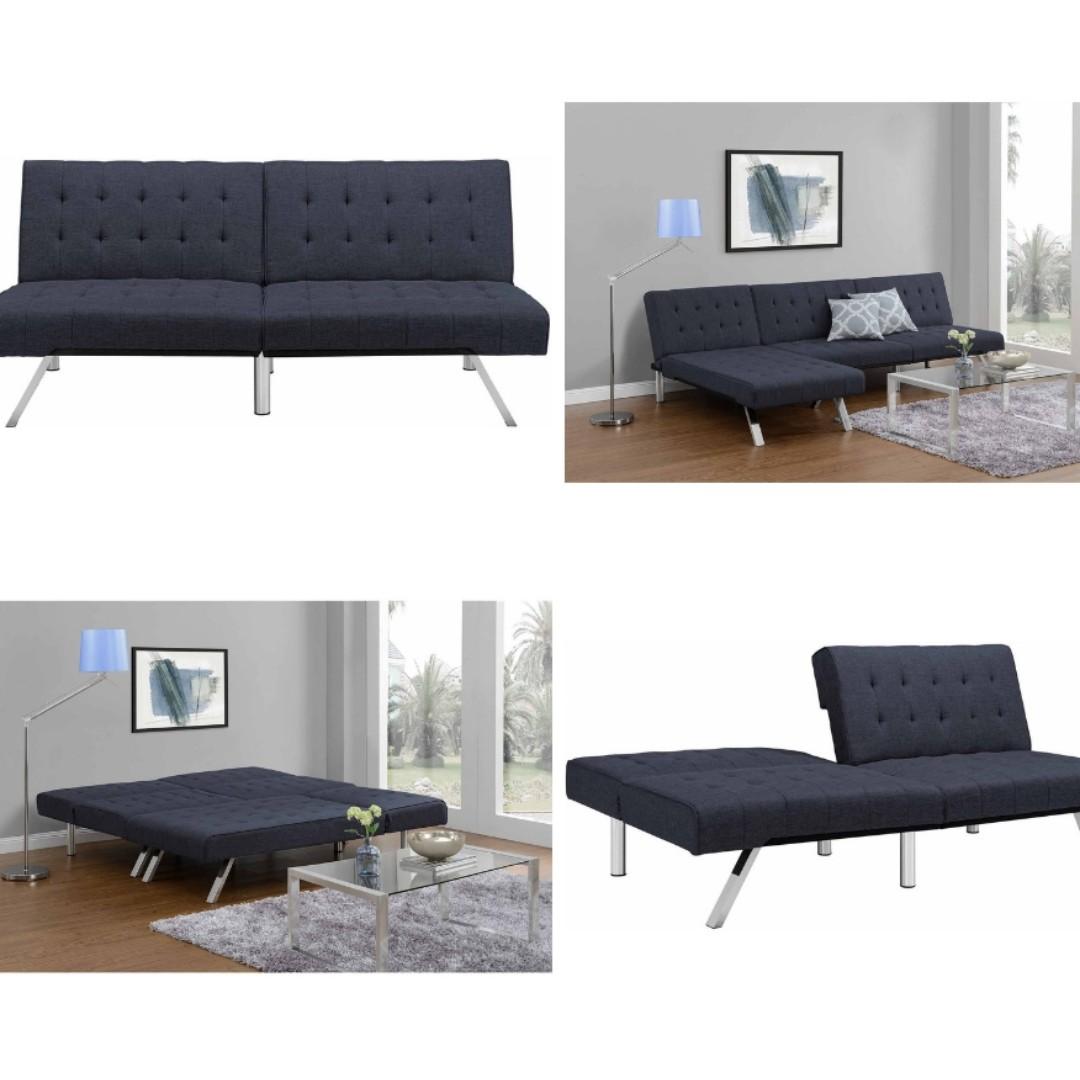 Dhp Emily Convertible Futon Sofa Couch Blue Linen Sofabed Sale Home Furniture Furniture Fixtures Others On Carousell